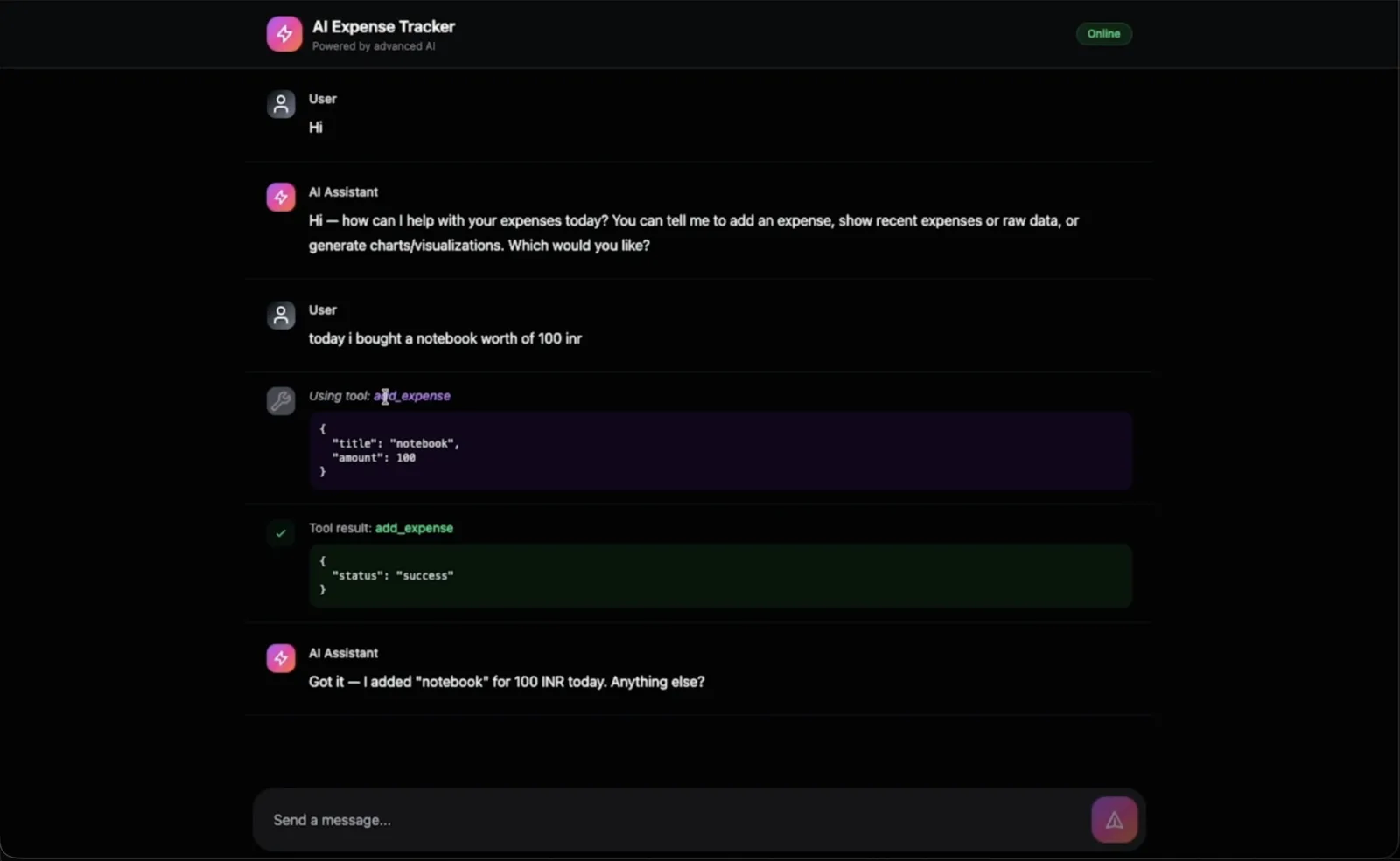 AI expense tracker screenshot