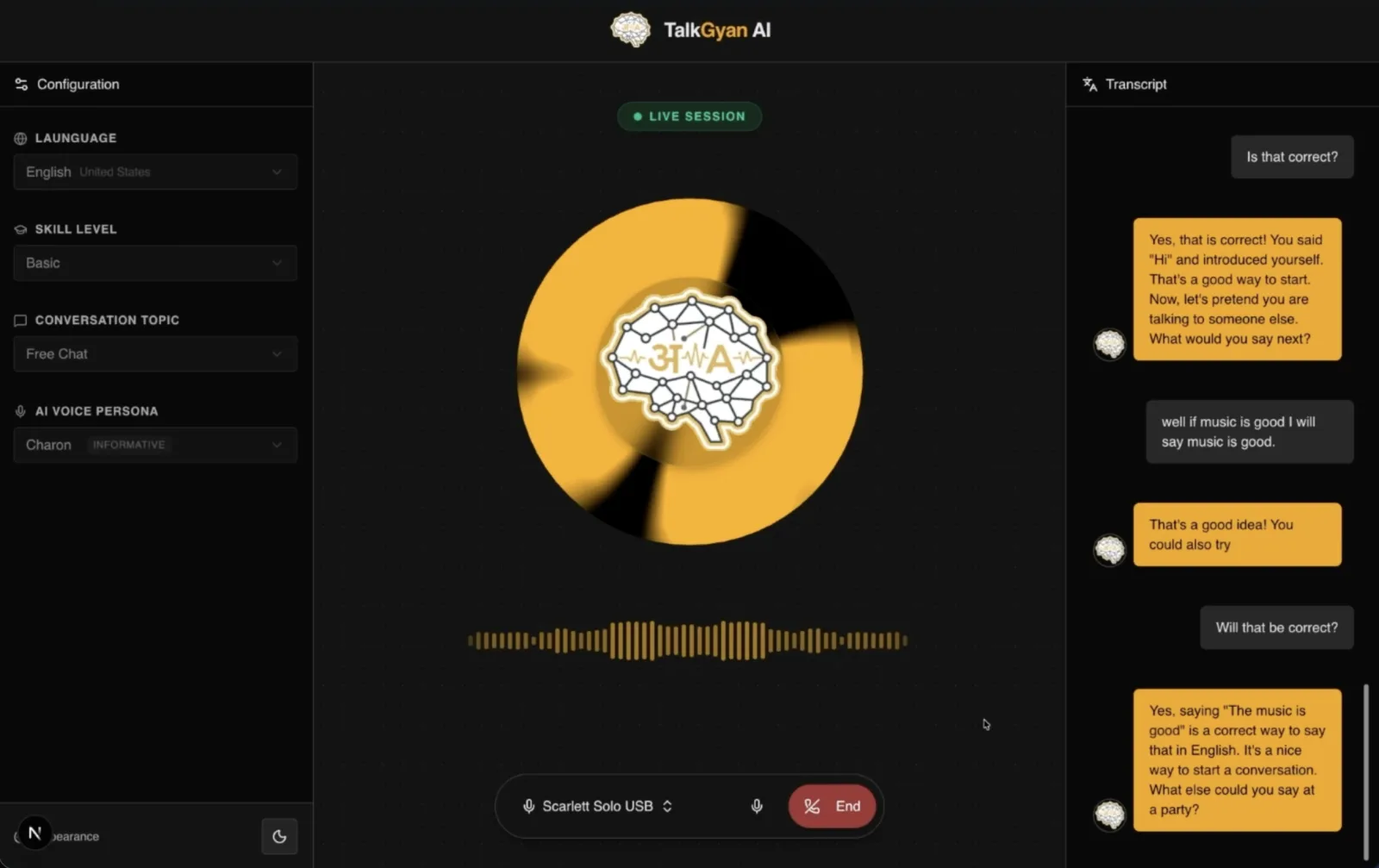AI language tutor screenshot